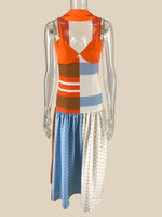 Load image into Gallery viewer, Orange Polka Dot Contrast Spliced Maxi Dress N6F248