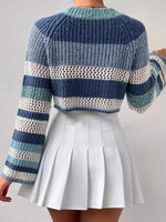 Load image into Gallery viewer, Color Block Striped Knit Crop Sweater Women N6B025
