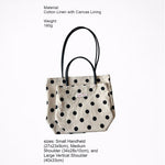 Load image into Gallery viewer, Black Rice Polka Dot Cotton Linen Bag Handheld Shoulder N6F183