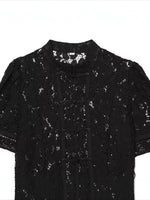 Load image into Gallery viewer, Lace Crochet Stand Collar Short Sleeve Blouse Women N6F205
