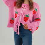 Load image into Gallery viewer, Heart Embroidery Tie Front Cardigan Women N5A847