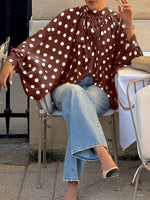 Load image into Gallery viewer, Polka Dot Tie Neck Semi-Sheer Blouse Women N6D212