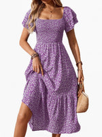 Load image into Gallery viewer, Smocking Square Neck Floral Summer Dress Women N6A204