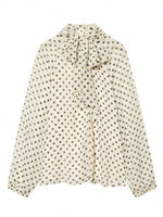 Load image into Gallery viewer, French Polka Dot Tie Front Blouse Women N6E144
