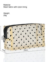 Load image into Gallery viewer, Beige Mesh Black Heart Makeup Pouch Women N6B151
