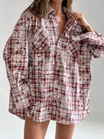 Load image into Gallery viewer, Plaid Long Sleeve Shirt Women Red N5A546