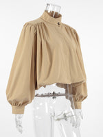 Load image into Gallery viewer, Bubble Sleeve Cropped Trench Coat Women Khaki N6D088