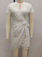 Load image into Gallery viewer, Sheer Chiffon Beach Dress Cross-tie Fringe Women N6B049