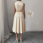 Load image into Gallery viewer, Khaki V Neck Shirt Dress Women Belted A Line N5A919