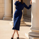 Load image into Gallery viewer, Two Piece Set Women Draped Shirt Pleated SkirtN5A904