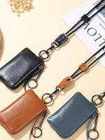 Load image into Gallery viewer, Genuine Leather Neck Lanyard Coin Card Key Pouch N6B218