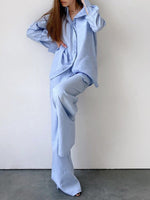 Load image into Gallery viewer, Cotton Cardigan Pajama Set Women Blue N5A388