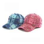 Load image into Gallery viewer, Distressed Plaid Baseball Cap Rhinestone Frayed N6G210