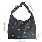 Load image into Gallery viewer, Women's Embroidered Denim Ruched Drawstring Tote Bag N6J191