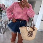 Load image into Gallery viewer, V Neck Stripe Cardigan Women Office Knit Color Block N5A838