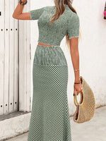 Load image into Gallery viewer, Green HW A Line Ruffle Plaid Skirt Top 2pc Set Women N5A955