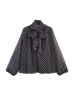 Load image into Gallery viewer, French Polka Dot Tie Front Blouse Women N6E144