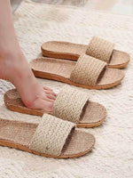 Load image into Gallery viewer, Woven Linen House Slippers Women N6C227