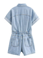 Load image into Gallery viewer, Pocket Detail Denim Short Jumpsuit N6F001