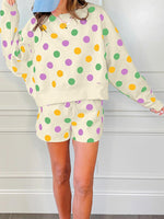 Load image into Gallery viewer, Polka Dot Lounge Set Long Sleeve Shorts Women N6B097