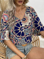 Load image into Gallery viewer, Ethnic Batwing Sleeve V-Neck T-shirt Women N6D102