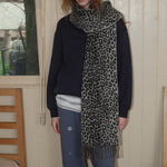 Load image into Gallery viewer, Womens 30 Percent Wool Leopard Print Fringe Scarf N6K241