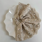 Load image into Gallery viewer, Linen Handmade Sequin Beaded Square Scrunchie N6F139