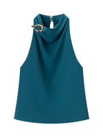 Load image into Gallery viewer, Golden Halter Neck Sleeveless Top Women N6C271