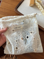Load image into Gallery viewer, Lace Embroidery Drawstring Cotton Gauze Pouch N6B116