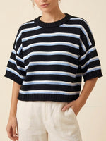 Load image into Gallery viewer, Short Sleeve Round Neck Striped Knit Pullover Women N6G189