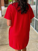 Load image into Gallery viewer, Red Butterfly Print Round Neck T-shirt Dress Women N6C336