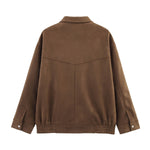 Load image into Gallery viewer, Brown Suede like Aviator Jacket Women Loose Fit Notch N5A745