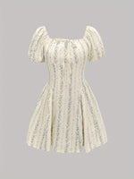 Load image into Gallery viewer, Apricot Floral Puff Sleeve Mini Dress Women Summer N5A936