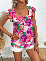 Load image into Gallery viewer, Floral Square Neck Ruffle Cap Sleeve Top Women N6F244