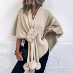 Load image into Gallery viewer, Solid Color Pom Pom Poncho Cardigan N5A727