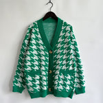 Load image into Gallery viewer, V Neck Houndstooth Cardigan Women Color Block N5A875
