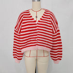 Load image into Gallery viewer, V Neck Stripe Cardigan Women Office Knit Color Block N5A838