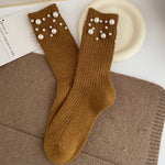 Load image into Gallery viewer, Pearl Rivet Beaded Rabbit Wool Blend Stack Socks N6H036