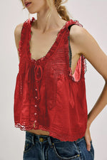 Load image into Gallery viewer, Lace Trim Camisole with Bow and Button Women N6C106