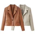 Load image into Gallery viewer, Notch Collar Loose Fit PU Jacket Women N5A720