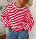 Load image into Gallery viewer, Retro Stripe Knit Top Loose Fit Round Neck Sweater N5A837