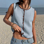 Load image into Gallery viewer, Color Block Trim Sleeveless Knit Tank Cardigan Women N6A205