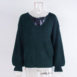 Load image into Gallery viewer, V Neck Bow Sweater Solid Color Casual Loose Knit N5A882