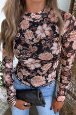 Load image into Gallery viewer, Floral Print Turtle Neck Long Sleeve T Shirt Women N6B076