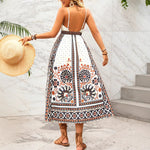 Load image into Gallery viewer, Black Boho Placement Print Backless Spag Dress Women N5A949