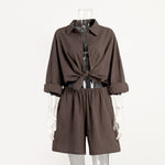 Load image into Gallery viewer, Vacation Long Sleeve Shirt Shorts Lounge Set Women N6A109