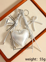 Load image into Gallery viewer, Silver PU Heart Bow Rope Bag Charm Keychain Luxe S5P932