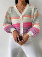 Load image into Gallery viewer, Colorblock Rainbow Lantern Sleeve Cardigan Women N6G287