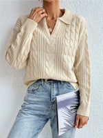 Load image into Gallery viewer, Polo Neck Cable Knit Sweater Women Beige N5A589