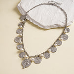 Load image into Gallery viewer, Metal Coin Rhinestone Pearl Tassel Choker Necklace N6H151